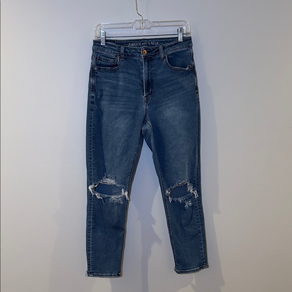 American Eagle Stretch Distressed Mom Jeans, Size 6
